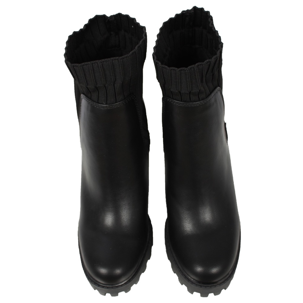 Black Round Toe Lug Platform Knit Panel Block Heel - Picture 6 of 7